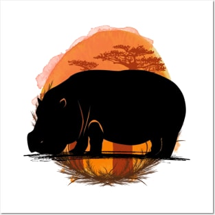 Hippo silhouette - savannah Posters and Art